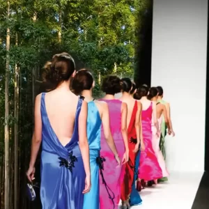 Fashion Models Walking from Forest to Runway