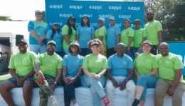 The Sappi team for the launch of the netball programme at a community tournament.