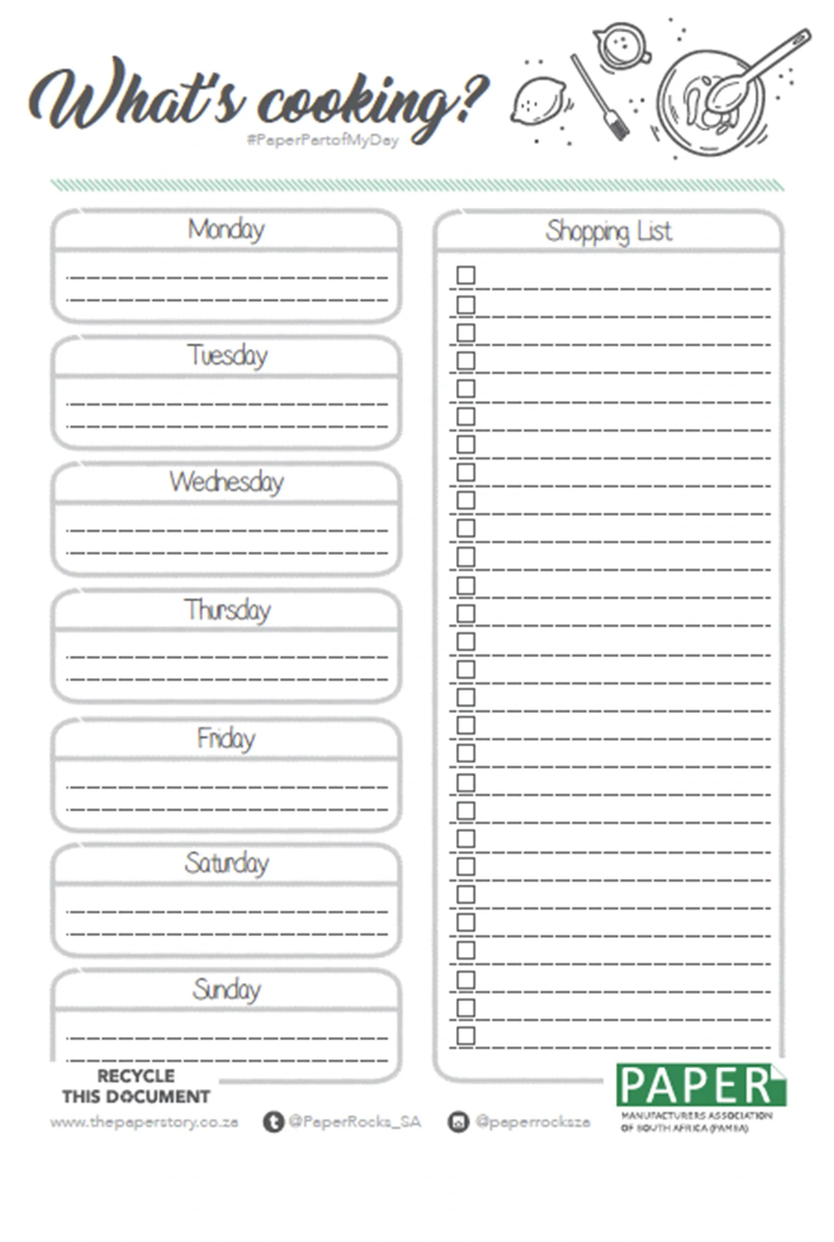 Meal Planner Printable list