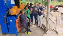 Cardboard Recycling Team Smiling Thumbs Up