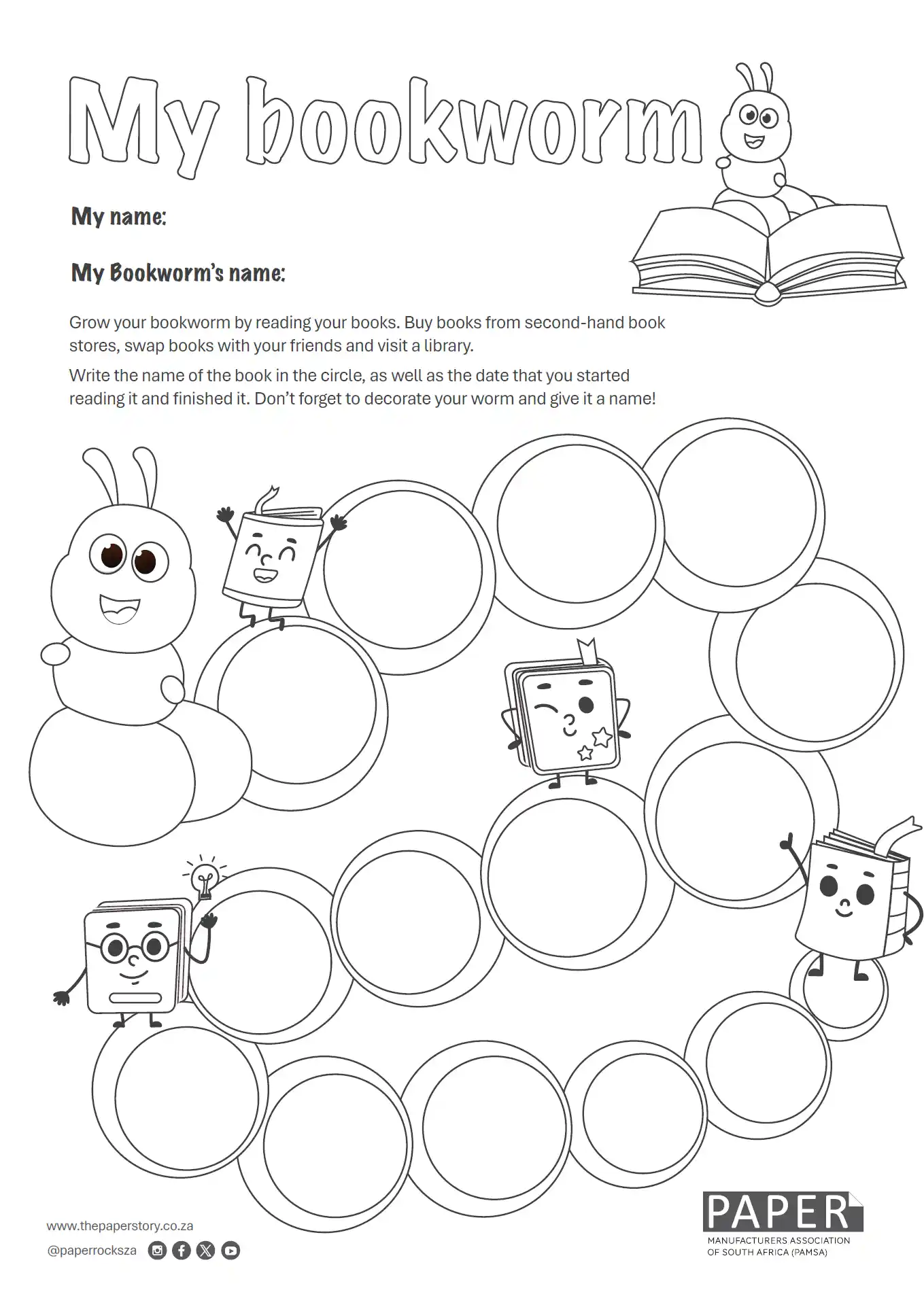 My Bookworm colouring in no colour