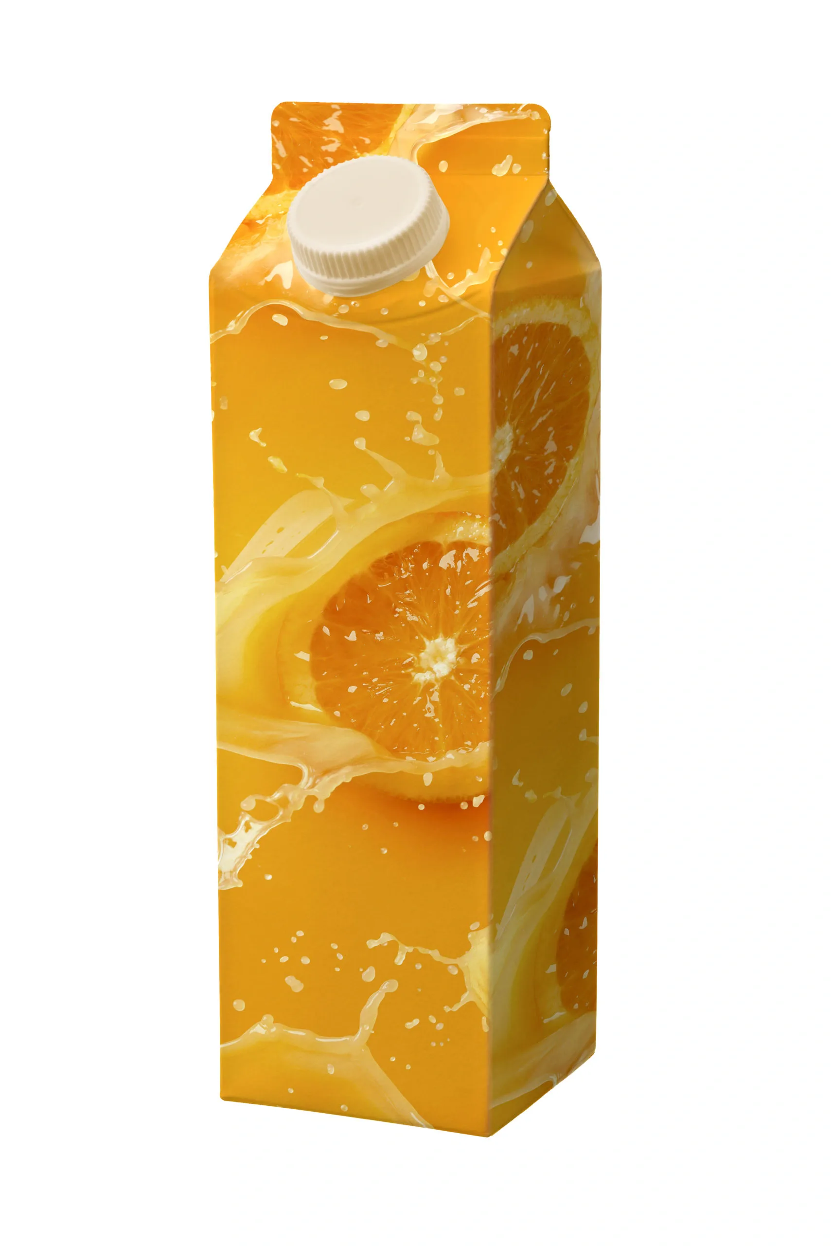 orange juice carton with splash design