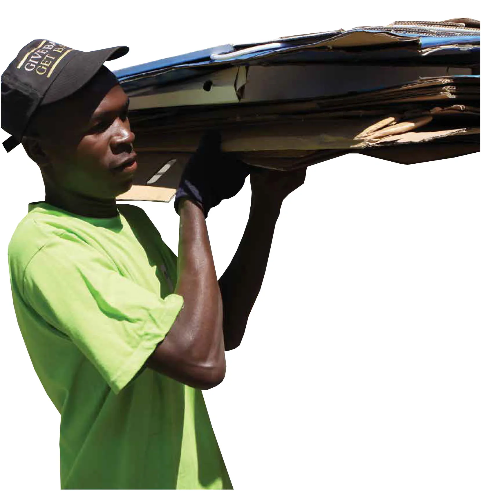 recycling collector carrying cardboard