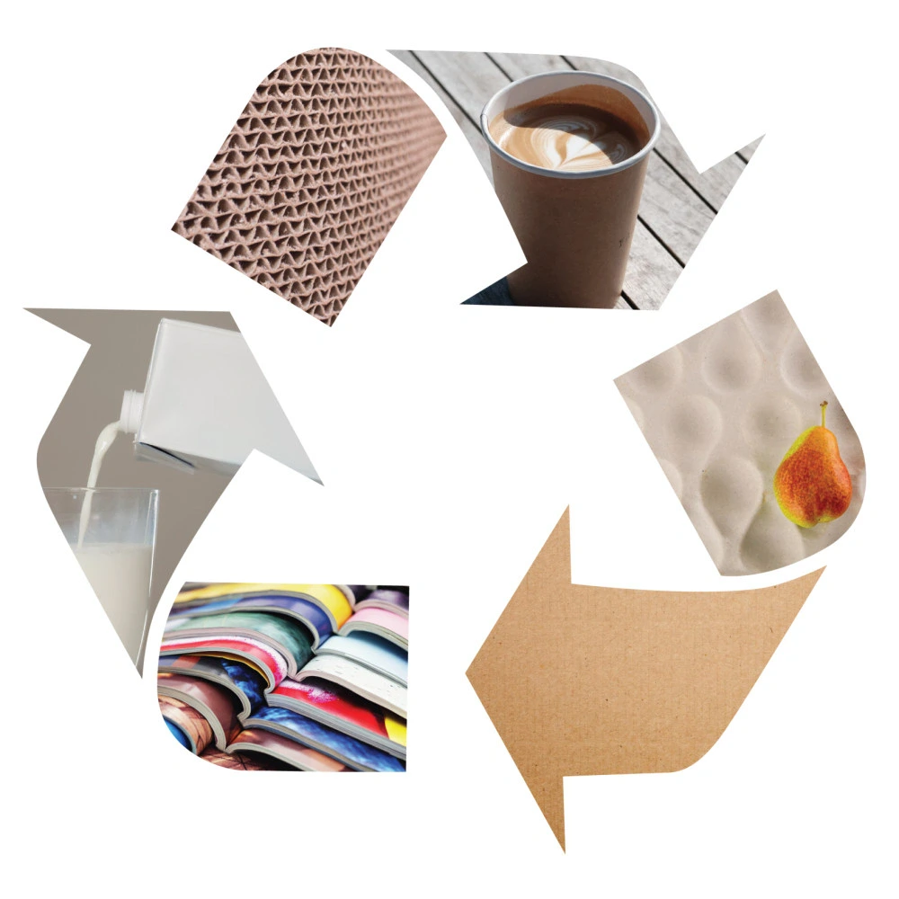 recycling symbol with mixed paper materials